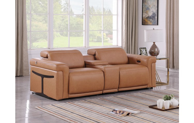 1126 DivanItalia Cognac Modular Power Reclining Loveseat with Power HeadrestModel:  1126-COGNAC-3.2-HT