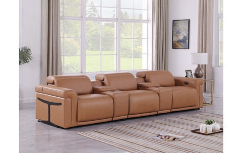 1126 DivanItalia Cognac 5-Piece Power Reclining Sofa with Power Headrest in Top Grain Italian LeatherModel:  1126-COGNAC-5.3-HT