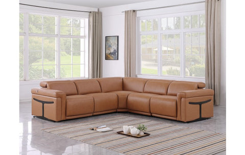 1126 DivanItalia Cognac 5-Piece Sectional with 3 Power Recliners and Power HeadrestsModel:  1126-COGNAC-SEC-5PC-3PWR-SECTIONAL-GROUP