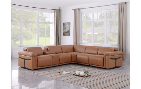 1126 DivanItalia Cognac 6-Piece Sectional with 3 Power Recliners and Power HeadrestsModel:  1126-COGNAC-SEC-6PC-3PWR-SECTIONAL-GROUP