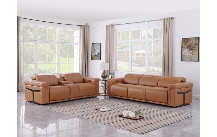 1126 DivanItalia Cognac 6-Piece Modular Power Reclining Sofa and Loveseat Set with Power Headrests - Top Grain Italian LeatherModel:  1126-COGNAC-6.5-HT