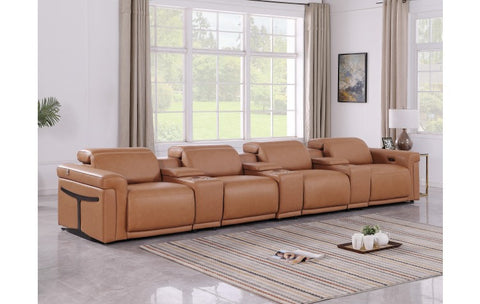 1126 DivanItalia Cognac 7-Piece Power Reclining Sofa with Power Headrest in Top Grain Italian LeatherModel:  1126-COGNAC-7.4-HT