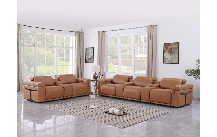1126 DivanItalia Cognac 8-Piece Modular Power Reclining Sofa Set with Power Headrests – Top Grain Italian LeatherModel:  1126-COGNAC-8.5-HT