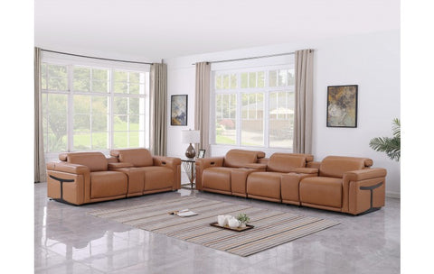 1126 DivanItalia Cognac 8-Piece Modular Power Reclining Sofa Set with Power Headrests – Top Grain Italian LeatherModel:  1126-COGNAC-8.5-HT