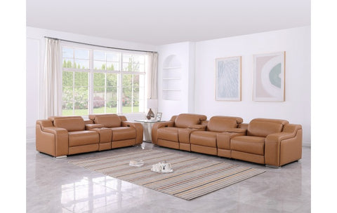 1116 DivanItalia Cognac 8-Piece Modular Power Reclining Sofa Set with Power Headrests – Top Grain Italian LeatherModel:  1116-COGNAC-8.5-HT