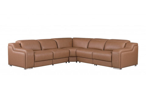 1116 DivanItalia Cognac Top-Grain Italian Leather 5-Piece Sectional with 3 Power Reclining Seats & Power HeadrestModel:  1116-COGNAC-3PWR-5PC