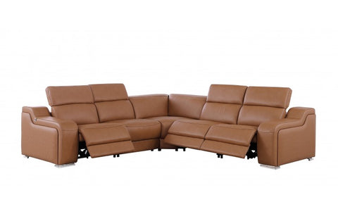 1116 DivanItalia Cognac Top-Grain Italian Leather 5-Piece Sectional with 3 Power Reclining Seats & Power HeadrestModel:  1116-COGNAC-3PWR-5PC