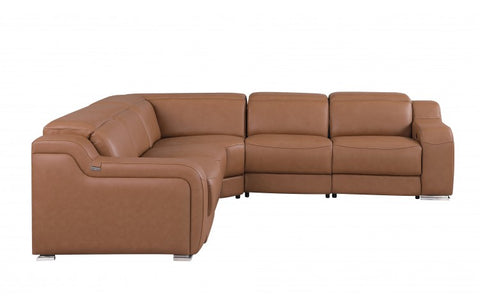 1116 DivanItalia Cognac Top-Grain Italian Leather 5-Piece Sectional with 3 Power Reclining Seats & Power HeadrestModel:  1116-COGNAC-3PWR-5PC
