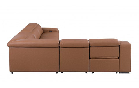1116 DivanItalia Cognac Top-Grain Italian Leather 5-Piece Sectional with 3 Power Reclining Seats & Power HeadrestModel:  1116-COGNAC-3PWR-5PC