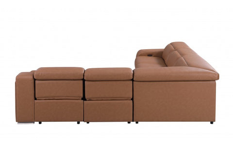 1116 DivanItalia Cognac Top-Grain Italian Leather 5-Piece Sectional with 3 Power Reclining Seats & Power HeadrestModel:  1116-COGNAC-3PWR-5PC