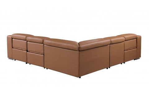 1116 DivanItalia Cognac Top-Grain Italian Leather 5-Piece Sectional with 3 Power Reclining Seats & Power HeadrestModel:  1116-COGNAC-3PWR-5PC