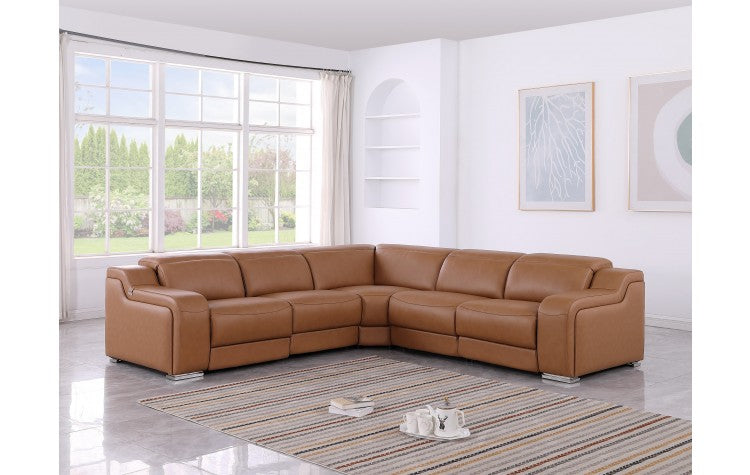 1116 DivanItalia Cognac Top-Grain Italian Leather 5-Piece Sectional with 3 Power Reclining Seats & Power HeadrestModel:  1116-COGNAC-3PWR-5PC