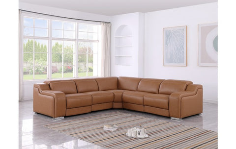 1116 DivanItalia Cognac Top-Grain Italian Leather 5-Piece Sectional with 3 Power Reclining Seats & Power HeadrestModel:  1116-COGNAC-3PWR-5PC