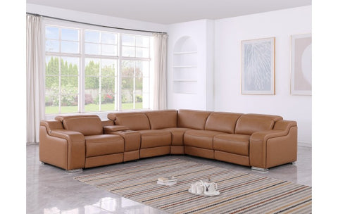 1116 DivanItalia Cognac Top-Grain Italian Leather 6-Piece Sectional with 3 Power Reclining Seats & Power HeadrestModel:  1116-COGNAC-3PWR-6PC