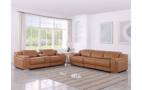 1116 DivanItalia Cognac 6-Piece Modular Power Reclining Sofa and Loveseat Set with Power Headrests - Top Grain Italian LeatherModel:  1116-COGNAC-6.5-HT