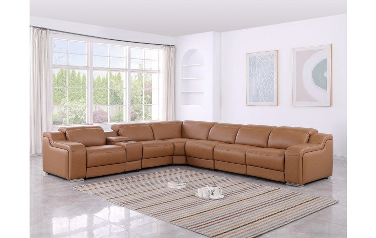 1116 DivanItalia Cognac Top-Grain Italian Leather 7-Piece Sectional with 3 Power Reclining Seats & Power HeadrestModel:  1116-COGNAC-3PWR-7PC