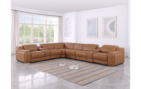 1116 DivanItalia Cognac Top-Grain Italian Leather 8-Piece Sectional with 3 Power Reclining Seats & Power HeadrestModel:  1116-COGNAC-3PWR-8PC