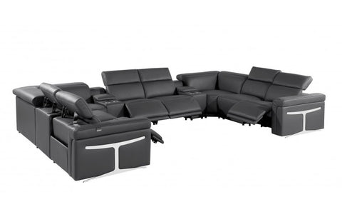 1126 DivanItalia Dark Gray 10-Piece Sectional with 4 Power Recliners and Power HeadrestsModel:  1126-DK_GREY-10PC-4PWR-U-SECTIONAL-GROUP