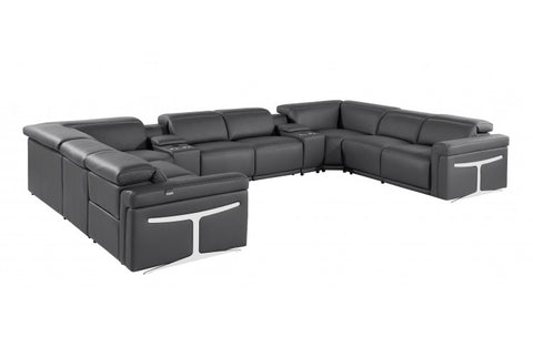 1126 DivanItalia Dark Gray 10-Piece Sectional with 4 Power Recliners and Power HeadrestsModel:  1126-DK_GREY-10PC-4PWR-U-SECTIONAL-GROUP