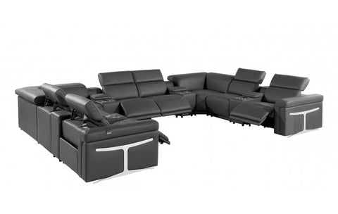 1126 DivanItalia Dark Gray 12-Piece Sectional with 4 Power Recliners and Power HeadrestsModel:  1126-DK_GREY-12PC-4PWR-U-SECTIONAL-GROUP