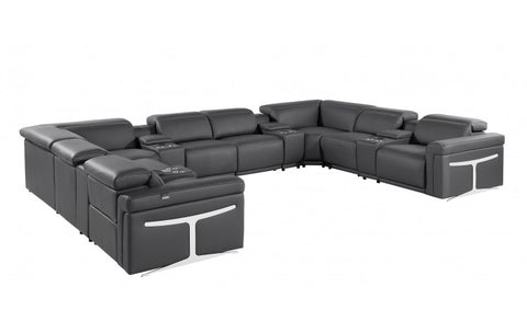 1126 DivanItalia Dark Gray 12-Piece Sectional with 4 Power Recliners and Power HeadrestsModel:  1126-DK_GREY-12PC-4PWR-U-SECTIONAL-GROUP