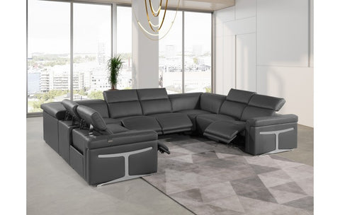 1126 DivanItalia Dark Gray 8-Piece Sectional with 4 Power Recliners and Power Headrests (No Consoles)Model:  1126-DK_GREY-8PC-4PWR-U-NC-SECT-GROUP