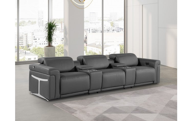 1126 DivanItalia Dark Gray 5-Piece Power Reclining Sofa with Power Headrest in Top Grain Italian LeatherModel:  1126-DK_GREY-5.3-HT