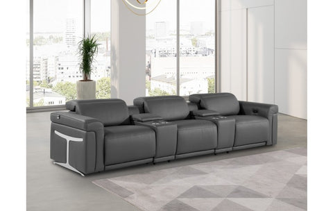 1126 DivanItalia Dark Gray 5-Piece Power Reclining Sofa with Power Headrest in Top Grain Italian LeatherModel:  1126-DK_GREY-5.3-HT