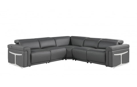 Caviani Top Grain Leather Sofa Set Model:  1126-DK_GRAY-3PWR-5PC