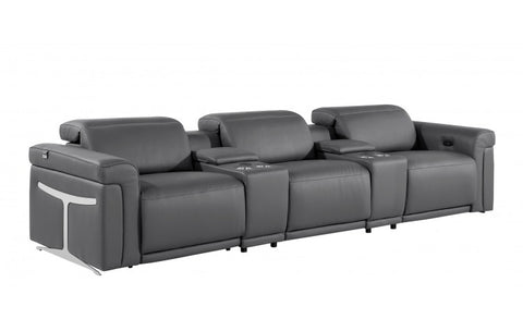 1126 DivanItalia Dark Gray 5-Piece Power Reclining Sofa with Power Headrest in Top Grain Italian LeatherModel:  1126-DK_GREY-5.3-HT