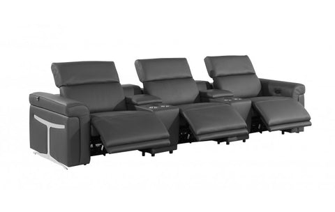 1126 DivanItalia Dark Gray 5-Piece Power Reclining Sofa with Power Headrest in Top Grain Italian LeatherModel:  1126-DK_GREY-5.3-HT