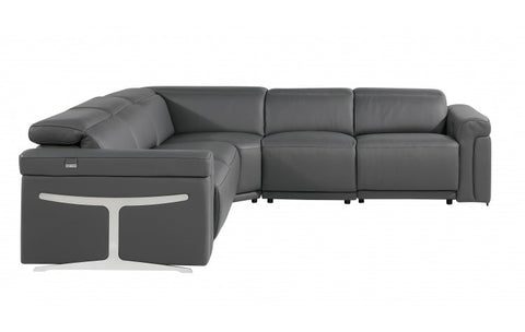 Caviani Top Grain Leather Sofa Set Model:  1126-DK_GRAY-3PWR-5PC