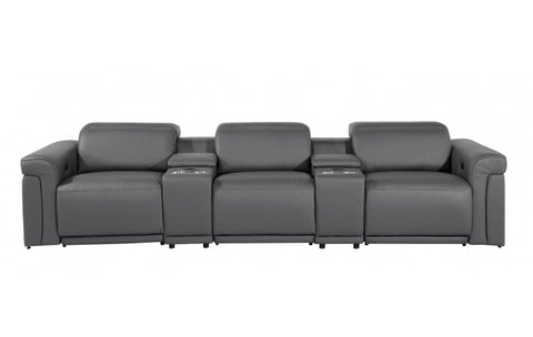 1126 DivanItalia Dark Gray 5-Piece Power Reclining Sofa with Power Headrest in Top Grain Italian LeatherModel:  1126-DK_GREY-5.3-HT