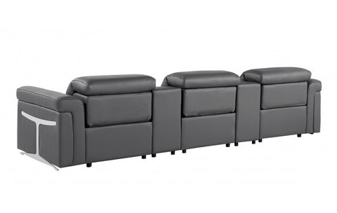 1126 DivanItalia Dark Gray 5-Piece Power Reclining Sofa with Power Headrest in Top Grain Italian LeatherModel:  1126-DK_GREY-5.3-HT