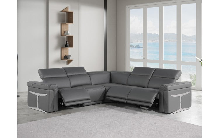 Caviani Top Grain Leather Sofa Set Model:  1126-DK_GRAY-3PWR-5PC