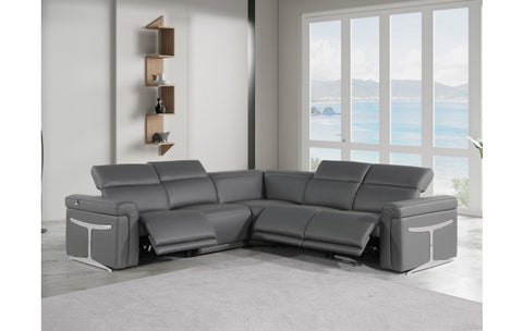 Caviani Top Grain Leather Sofa Set Model:  1126-DK_GRAY-3PWR-5PC