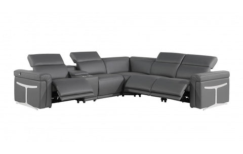 1126 DivanItalia Dark Gray 6-Piece Sectional with 3 Power Recliners and Power HeadrestsModel:  1126-DK_GRAY-3PWR-6PC