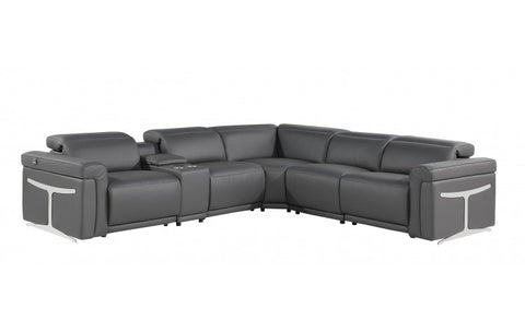 1126 DivanItalia Dark Gray 6-Piece Sectional with 3 Power Recliners and Power HeadrestsModel:  1126-DK_GRAY-3PWR-6PC