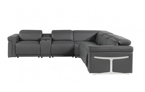 1126 DivanItalia Dark Gray 6-Piece Sectional with 3 Power Recliners and Power HeadrestsModel:  1126-DK_GRAY-3PWR-6PC