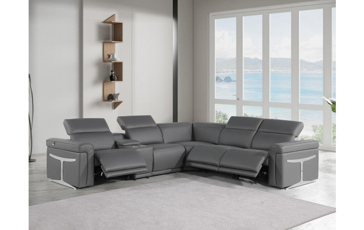 1126 DivanItalia Dark Gray 6-Piece Sectional with 3 Power Recliners and Power HeadrestsModel:  1126-DK_GRAY-3PWR-6PC