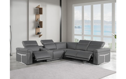1126 DivanItalia Dark Gray 6-Piece Sectional with 3 Power Recliners and Power HeadrestsModel:  1126-DK_GRAY-3PWR-6PC