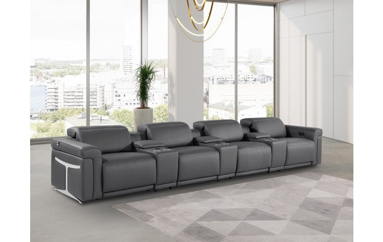 1126 DivanItalia Dark Gray 7-Piece Power Reclining Sofa with Power Headrest in Top Grain Italian LeatherModel:  1126-DK_GREY-7.4-HT