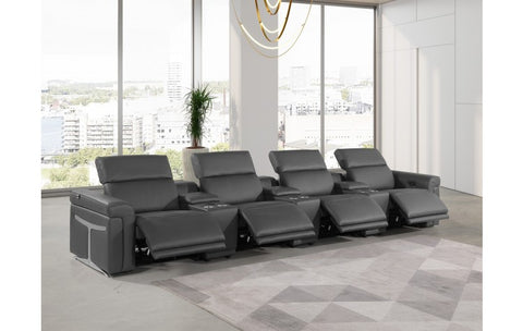 1126 DivanItalia Dark Gray 7-Piece Power Reclining Sofa with Power Headrest in Top Grain Italian LeatherModel:  1126-DK_GREY-7.4-HT