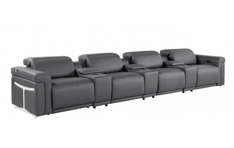 1126 DivanItalia Dark Gray 7-Piece Power Reclining Sofa with Power Headrest in Top Grain Italian LeatherModel:  1126-DK_GREY-7.4-HT