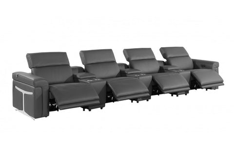 1126 DivanItalia Dark Gray 7-Piece Power Reclining Sofa with Power Headrest in Top Grain Italian LeatherModel:  1126-DK_GREY-7.4-HT
