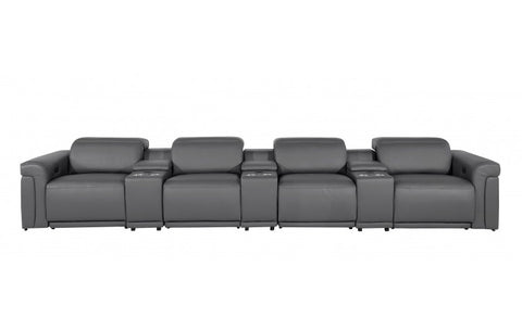 1126 DivanItalia Dark Gray 7-Piece Power Reclining Sofa with Power Headrest in Top Grain Italian LeatherModel:  1126-DK_GREY-7.4-HT