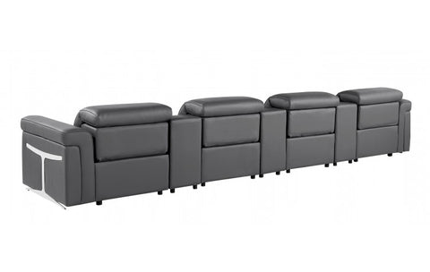 1126 DivanItalia Dark Gray 7-Piece Power Reclining Sofa with Power Headrest in Top Grain Italian LeatherModel:  1126-DK_GREY-7.4-HT
