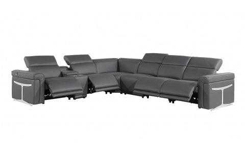 1126 DivanItalia Dark Gray 7-Piece Sectional with 4 Power Recliners and Power HeadrestsModel:  1126-DK_GRAY-4PWR-7PC