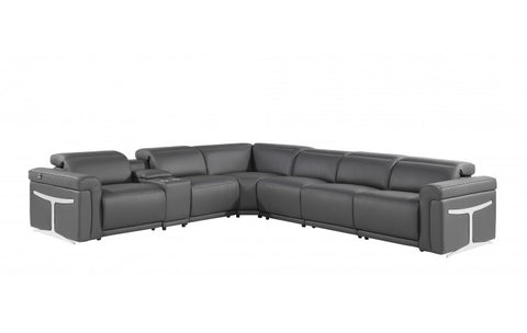 1126 DivanItalia Dark Gray 7-Piece Sectional with 4 Power Recliners and Power HeadrestsModel:  1126-DK_GRAY-4PWR-7PC