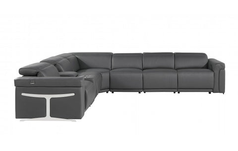 1126 DivanItalia Dark Gray 7-Piece Sectional with 4 Power Recliners and Power HeadrestsModel:  1126-DK_GRAY-4PWR-7PC